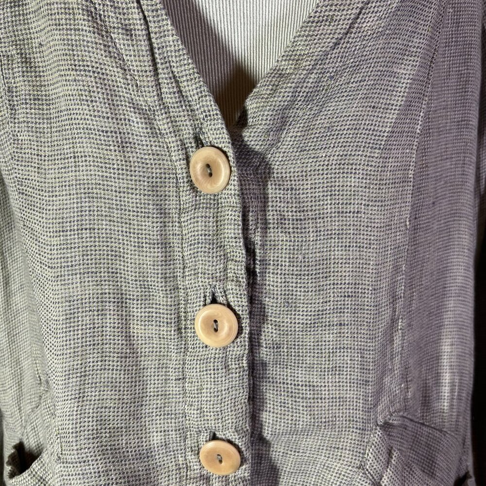 Flax Size M Grey Button-Front Jacket Linen Pocket… - image 3